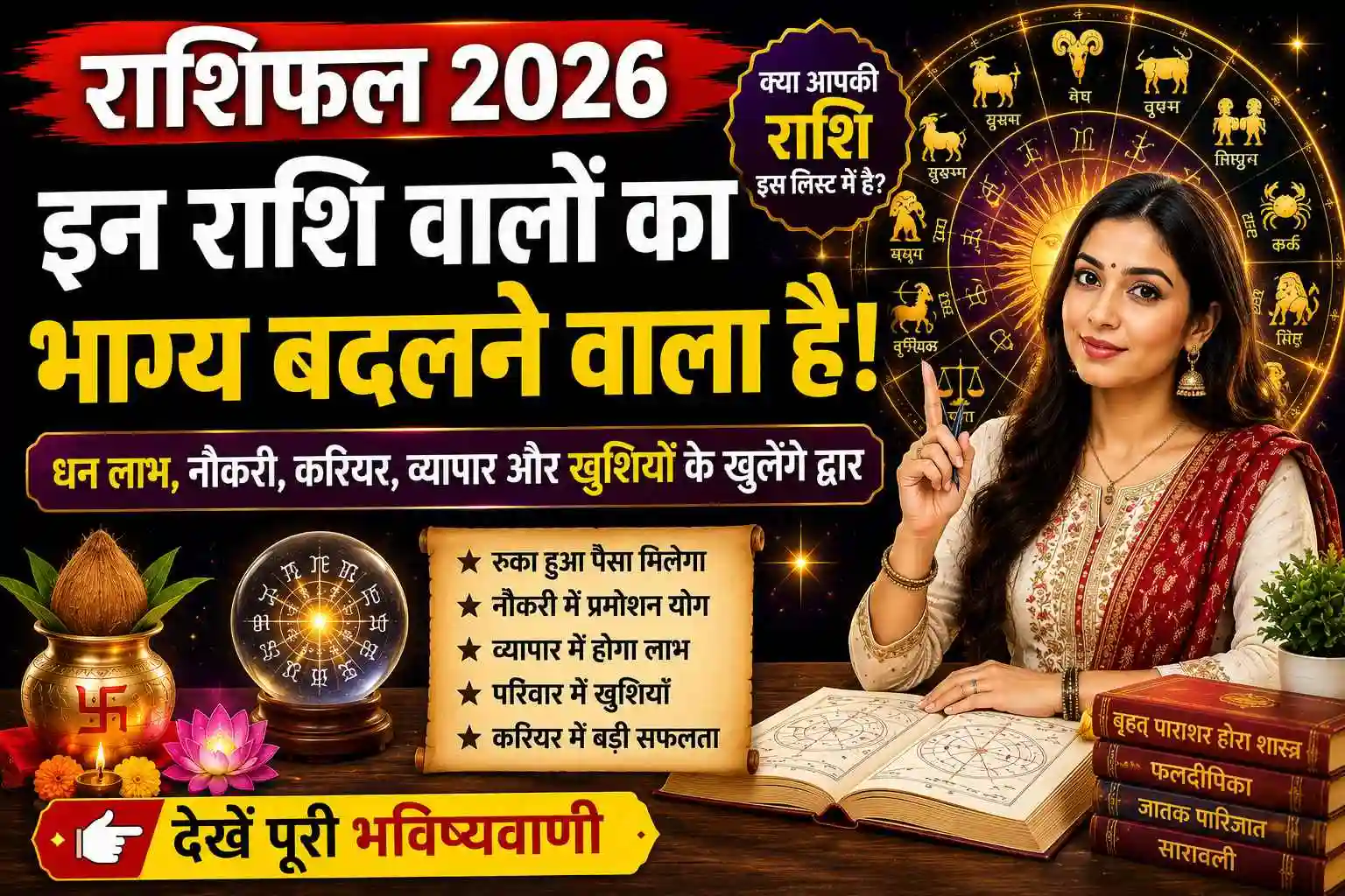 राशिफल 2026 में इन राशि वालों का भाग्य बदलने वाला है, धन लाभ, नौकरी, करियर, व्यापार और खुशियों के नए अवसर की जानकारी