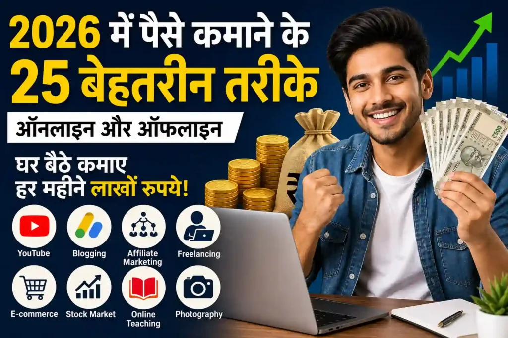2026 में पैसे कमाने के 25 बेहतरीन तरीके, ऑनलाइन और ऑफलाइन Earning Sources, Blogging, YouTube, Affiliate Marketing, Freelancing से कमाई