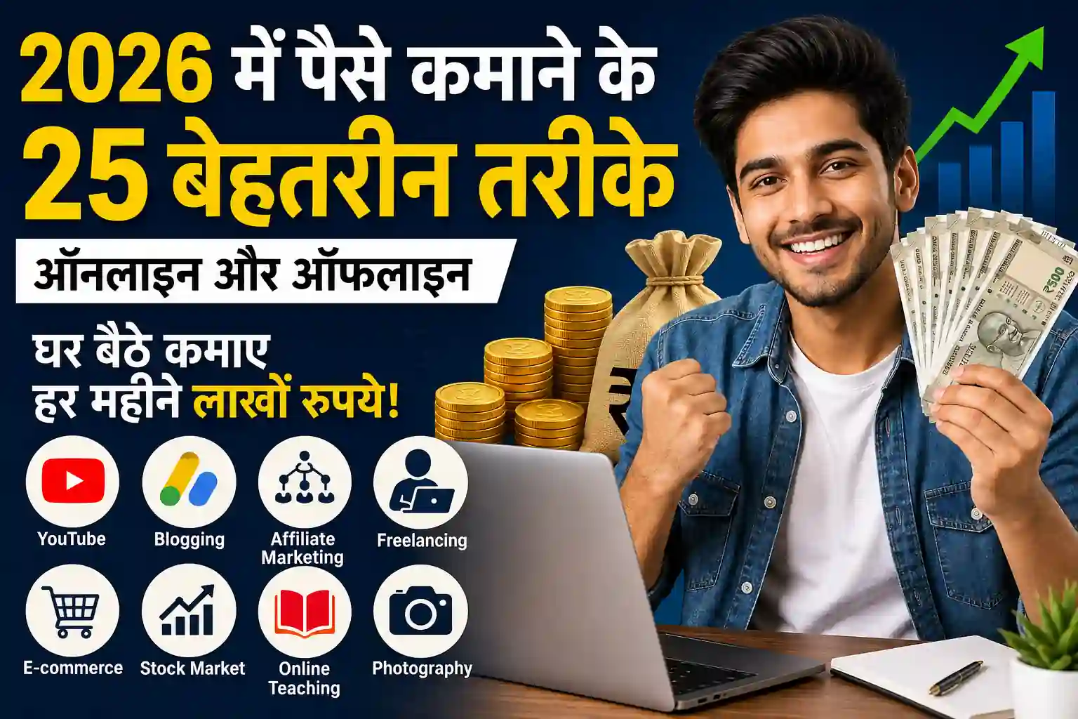 2026 में पैसे कमाने के 25 बेहतरीन तरीके, ऑनलाइन और ऑफलाइन Earning Sources, Blogging, YouTube, Affiliate Marketing, Freelancing से कमाई